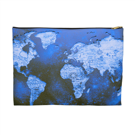 Blue World Map Accessory Pouch