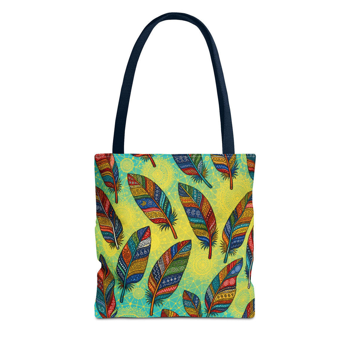 Boho Feather Pattern Tote Bag – Colorful Tribal Feathers All-Over Print