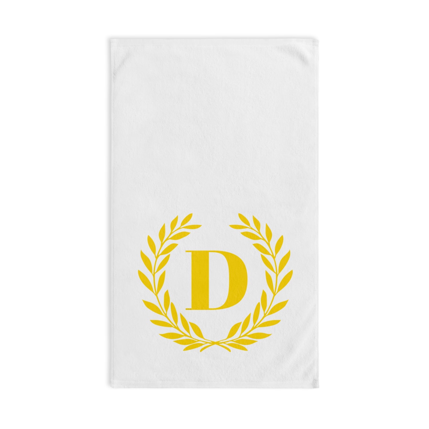 Elegant letter "D" Gold Laurel Monogram White Hand Towel