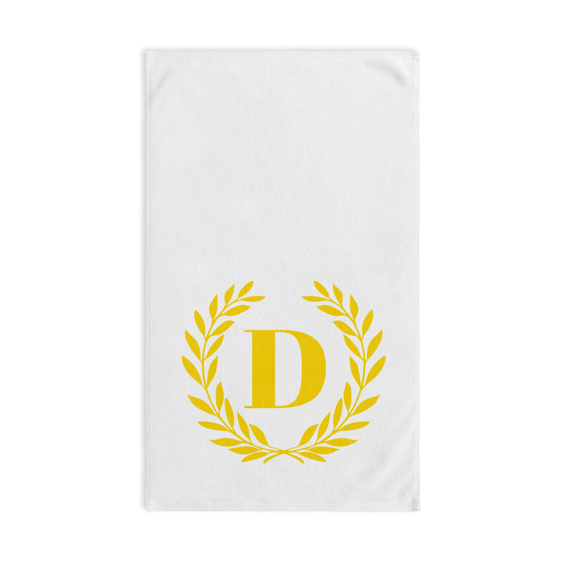 Elegant letter "D" Gold Laurel Monogram White Hand Towel