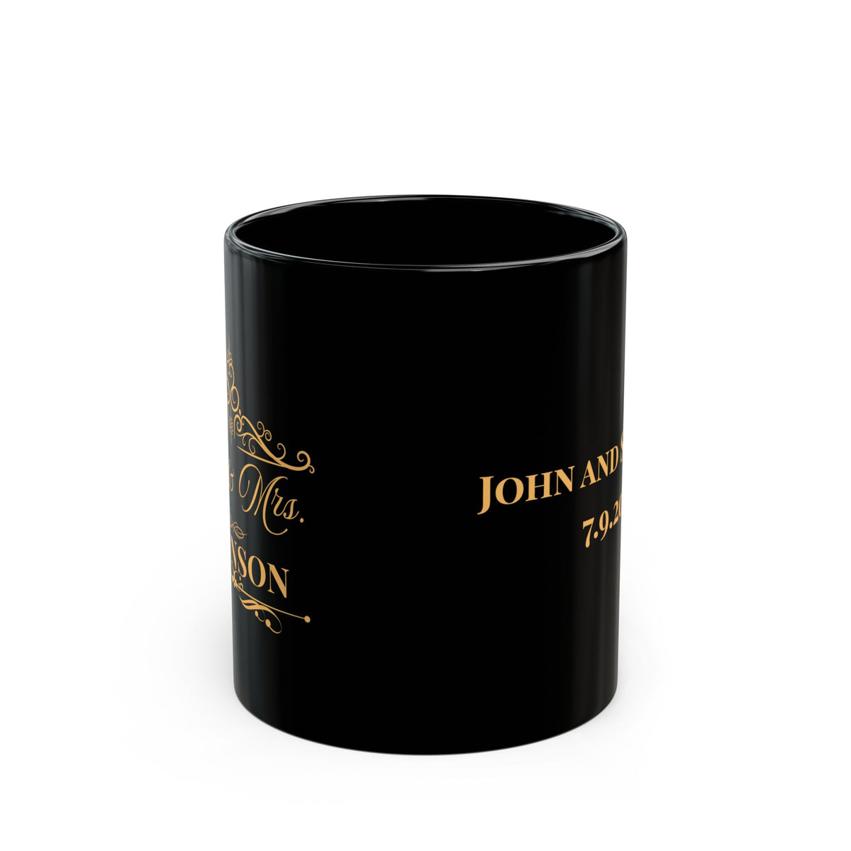 Personalized Mr. & Mrs. Wedding Date Black Mug — Custom Names & Date (11oz/15oz)