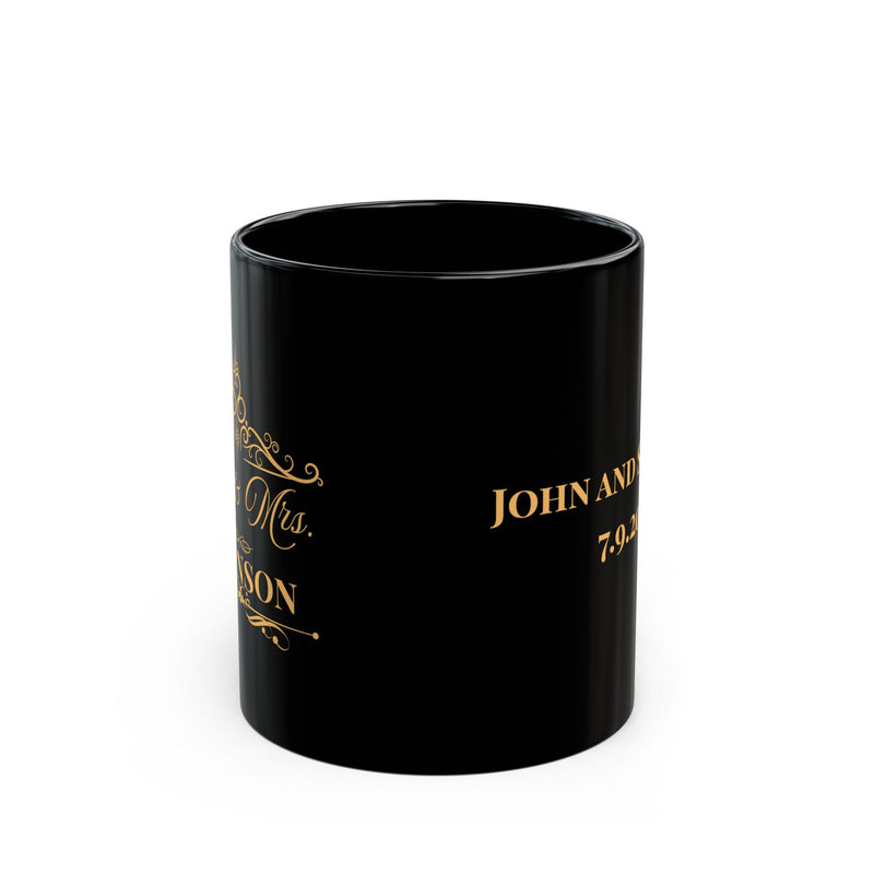 Personalized Mr. & Mrs. Wedding Date Black Mug — Custom Names & Date (11oz/15oz)