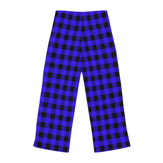 Blue Checkered Plaid Pattern Women's Pajama Pants (AOP)