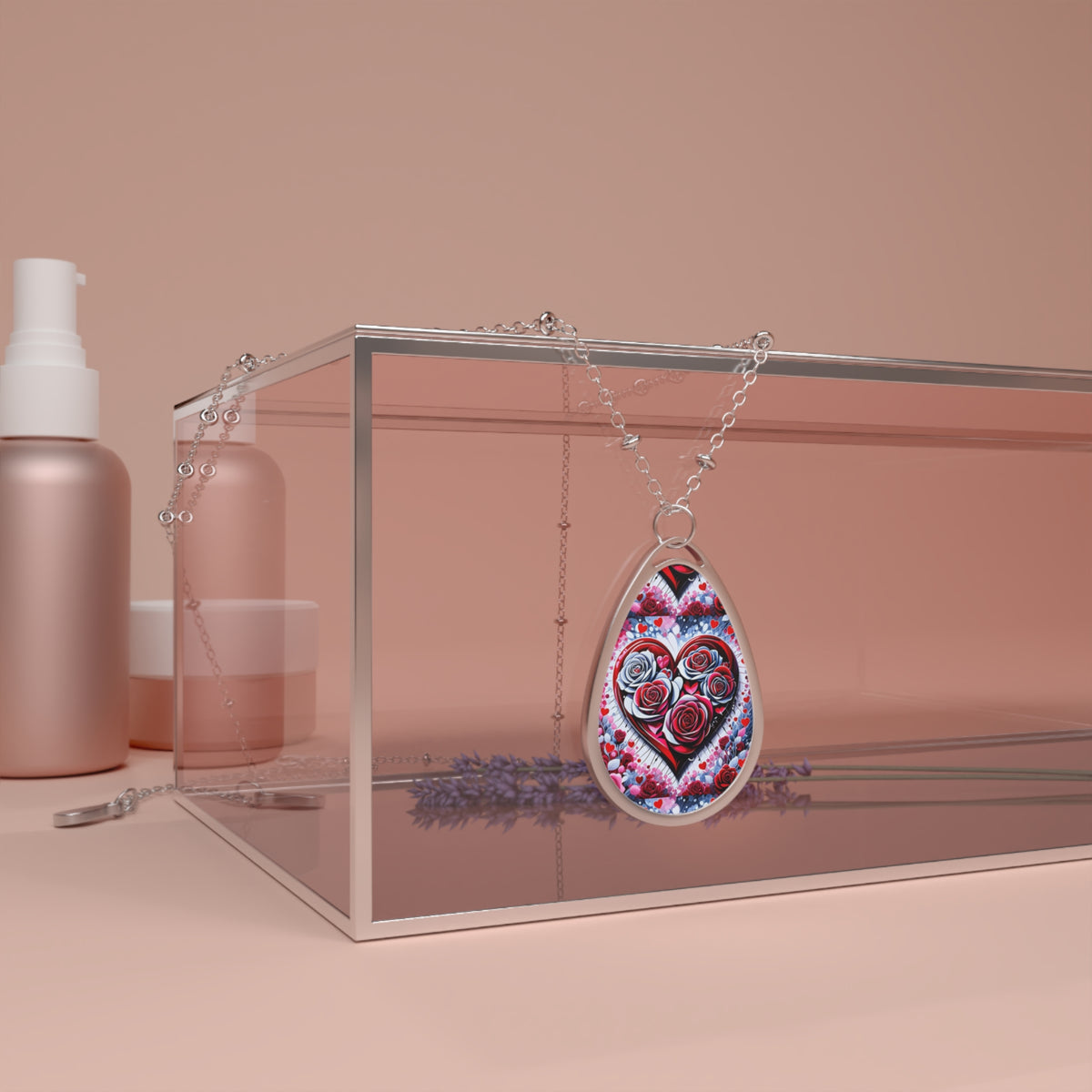 Rose Heart Oval Necklace