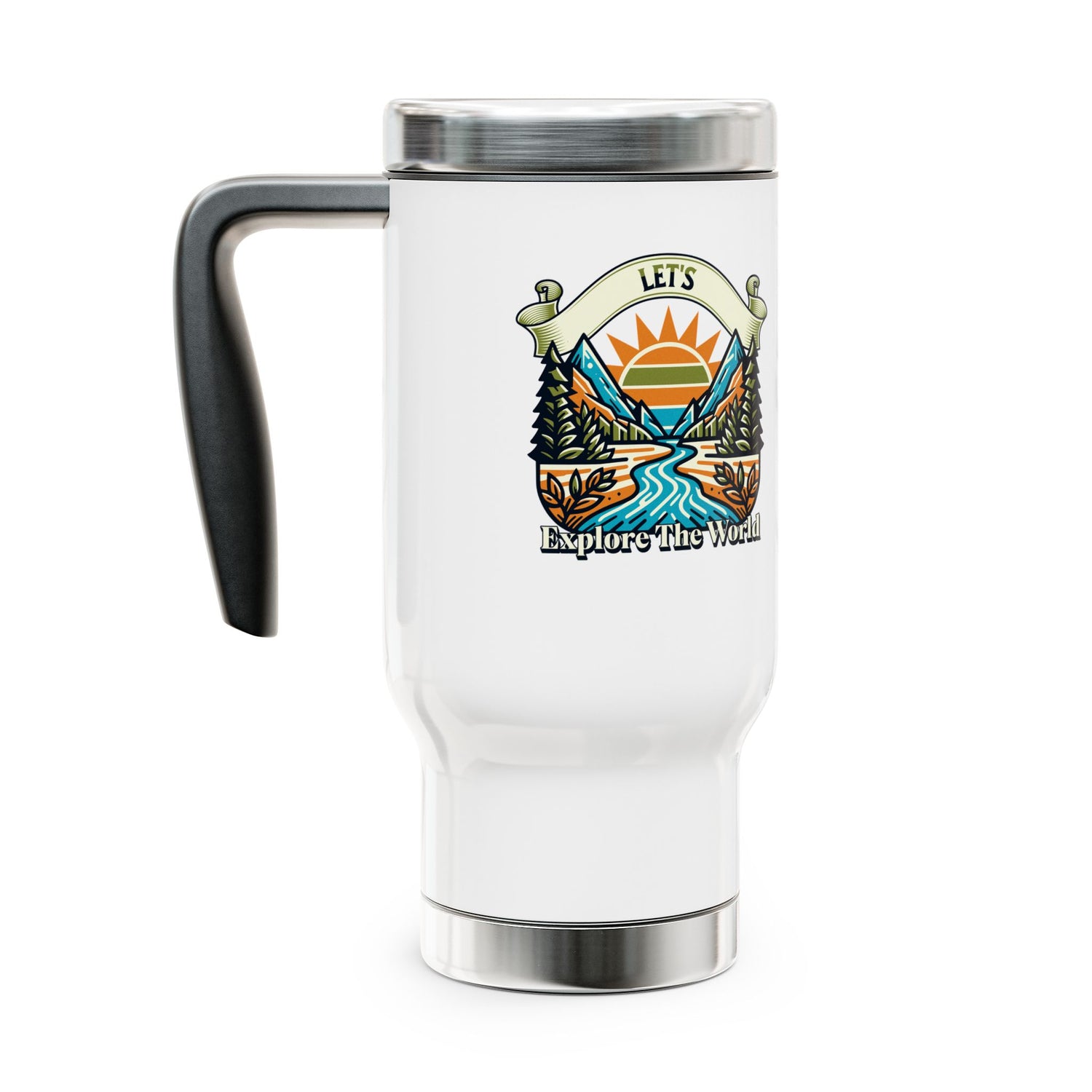 Let's Explore the World - Steel Travel Mug with Handle, 14oz