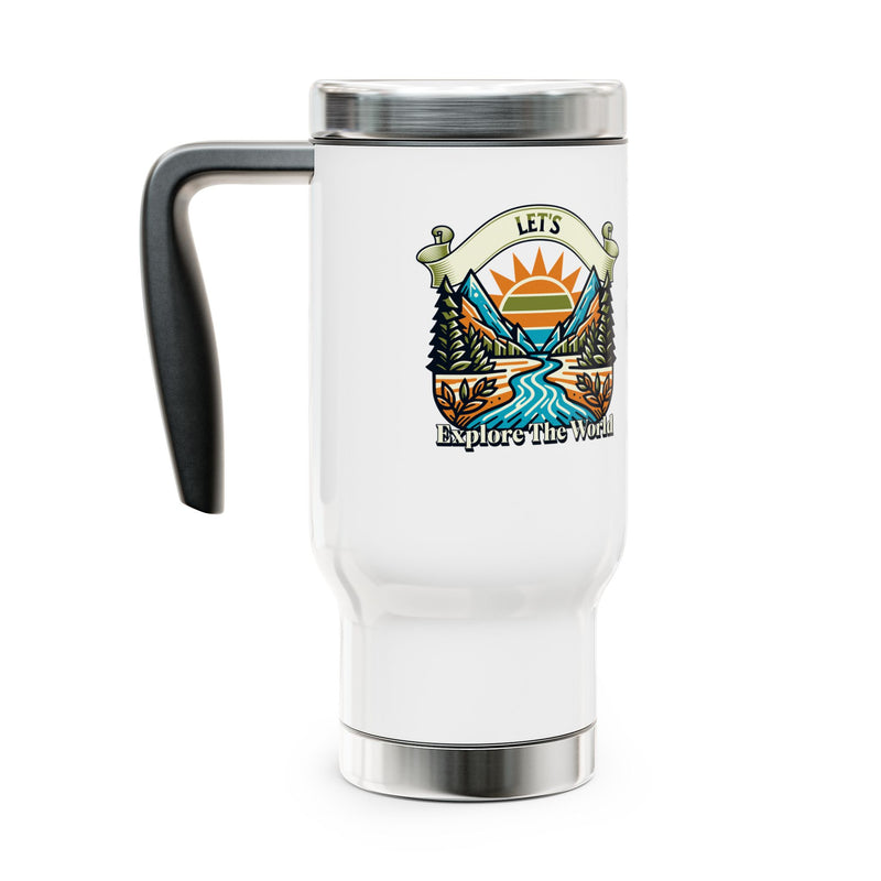 Let's Explore the World - Steel Travel Mug with Handle, 14oz