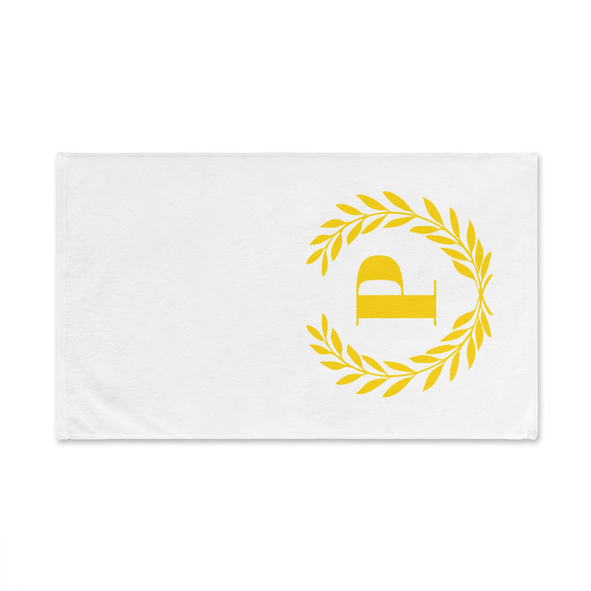 Elegant letter "P" Gold Laurel Monogram White Hand Towel