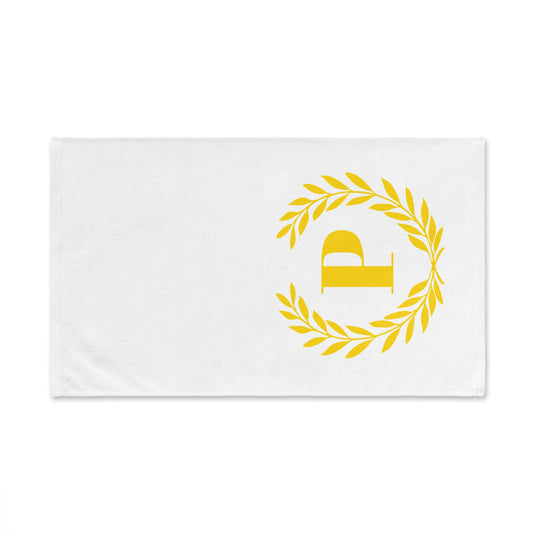 Elegant letter "P" Gold Laurel Monogram White Hand Towel