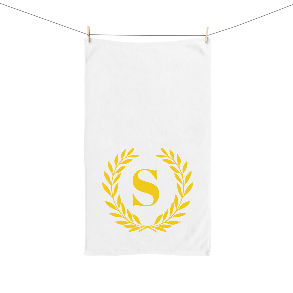 Elegant letter "S" Gold Laurel Monogram White Hand Towel