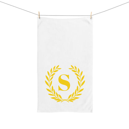 Elegant letter "S" Gold Laurel Monogram White Hand Towel