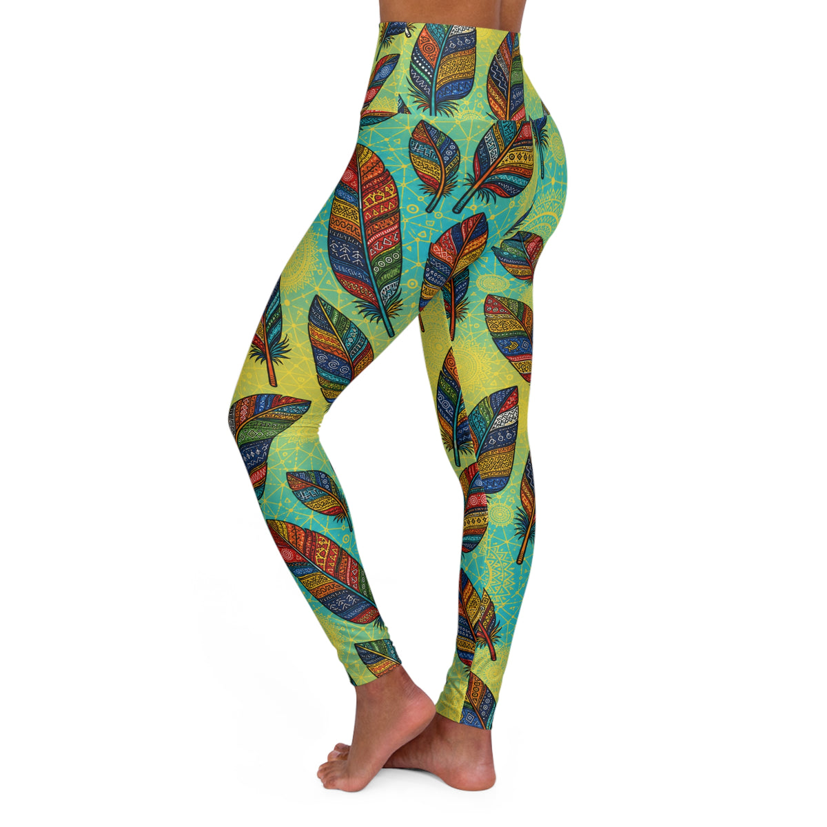 Boho Feathers High Waisted Yoga Leggings (AOP)