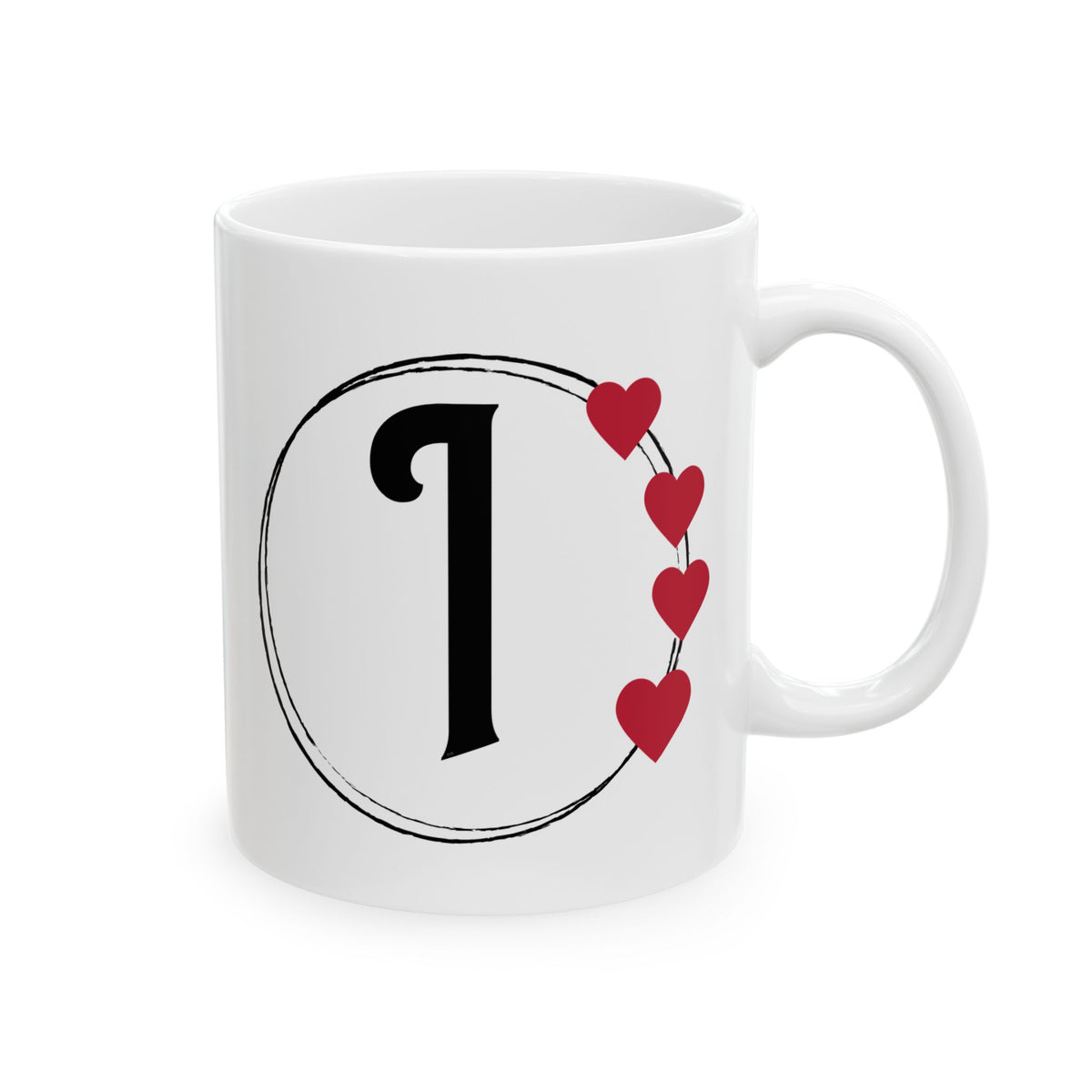 Letter "I" Monogram Heart Design Coffee Mug