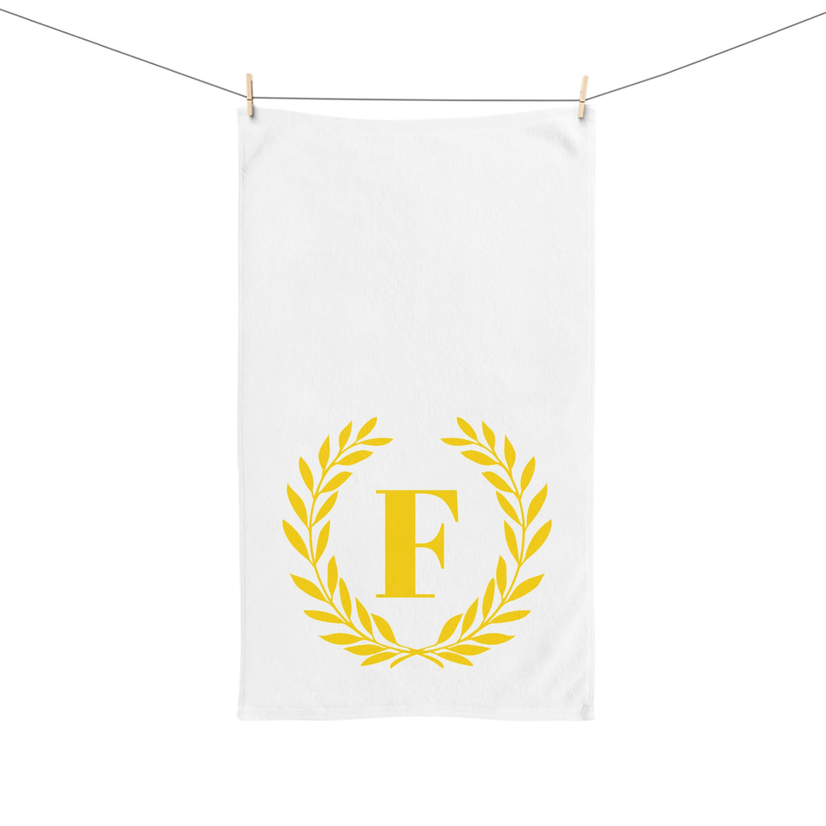 Elegant letter "F" Gold Laurel Monogram White Hand Towel
