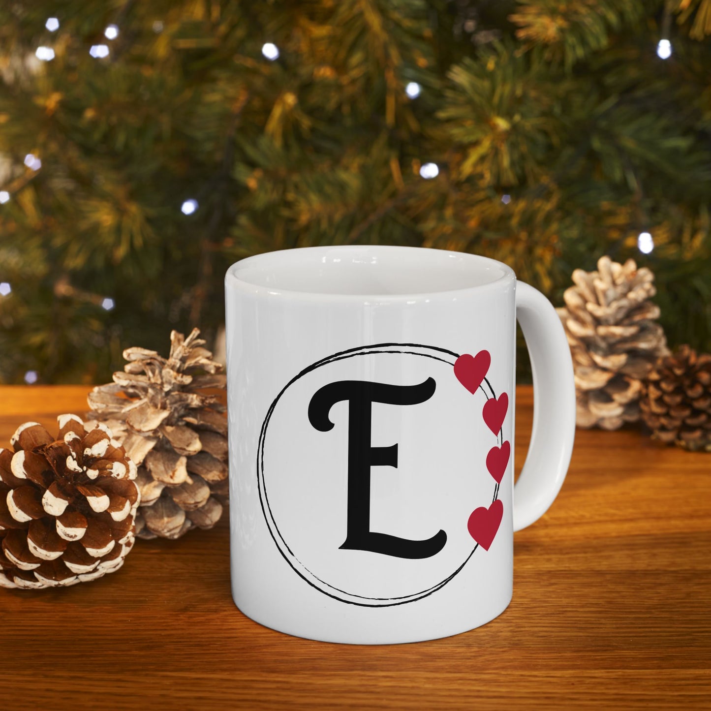 Letter "E" Monogram Heart Design Coffee Mug