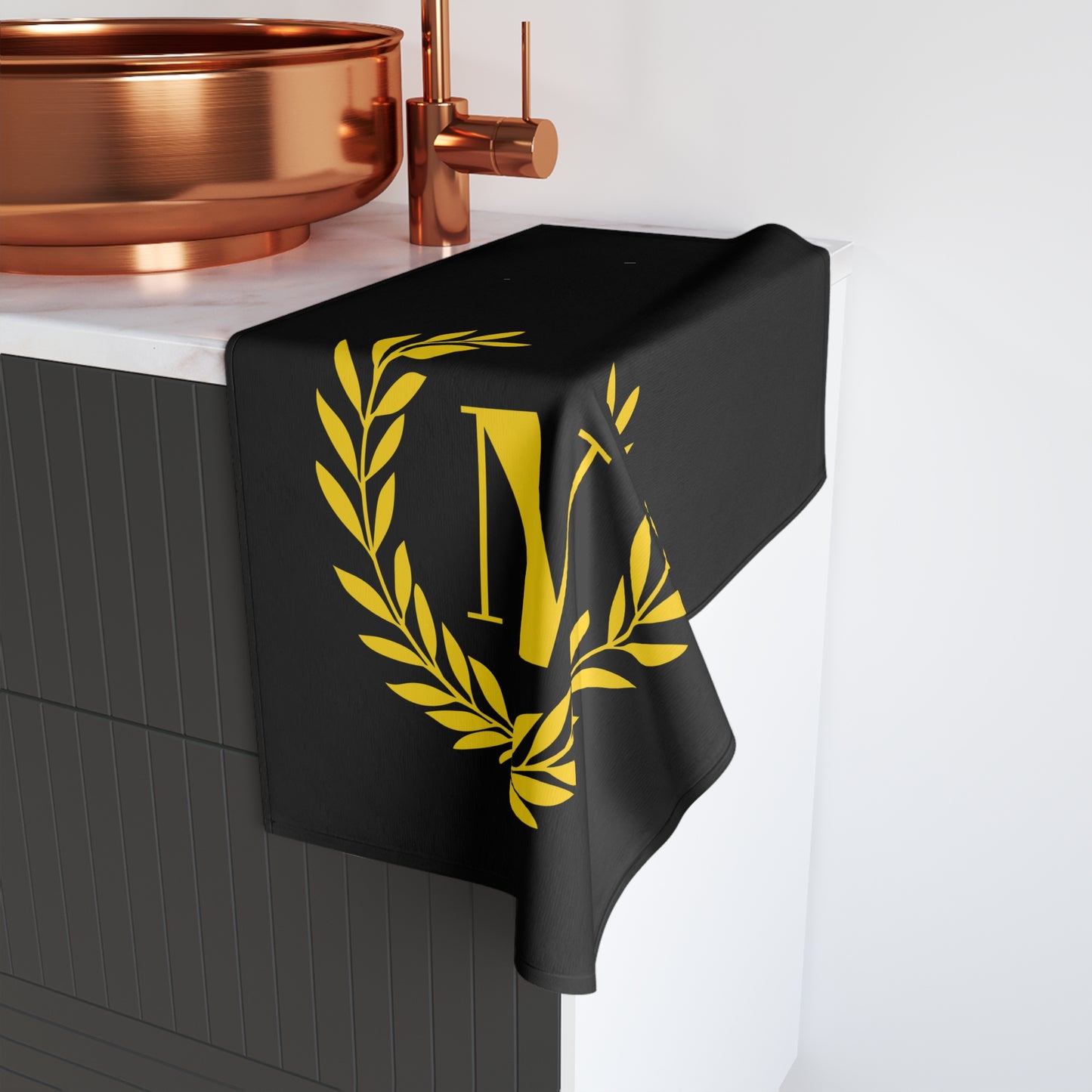 Elegant letter "N" Gold Laurel Monogram Hand Towel