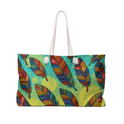 Colorful Boho Feather Weekender Bag