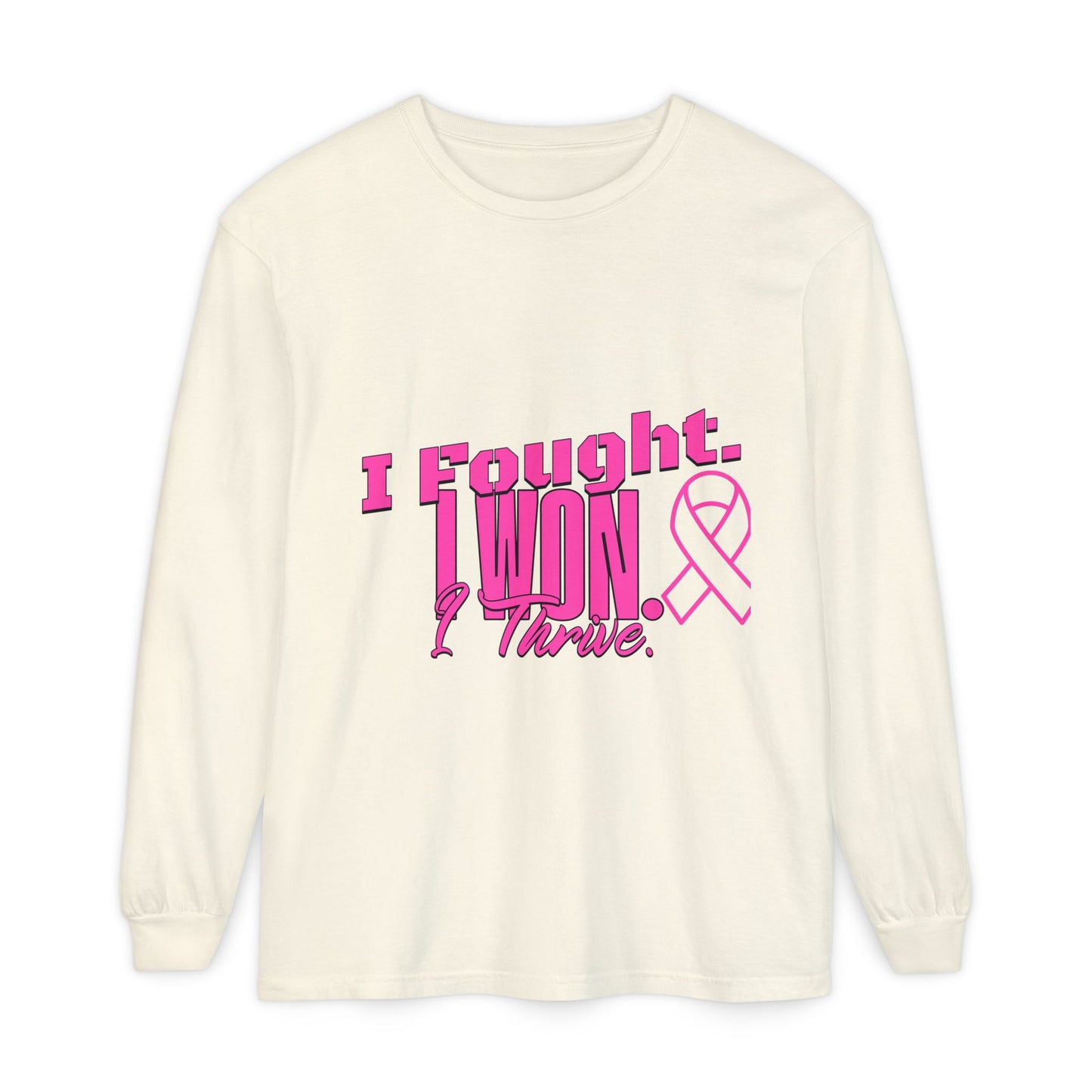 I Fought. I won. I Thrive. - Breast Cancer Survivor Long Sleeve T-Shirt