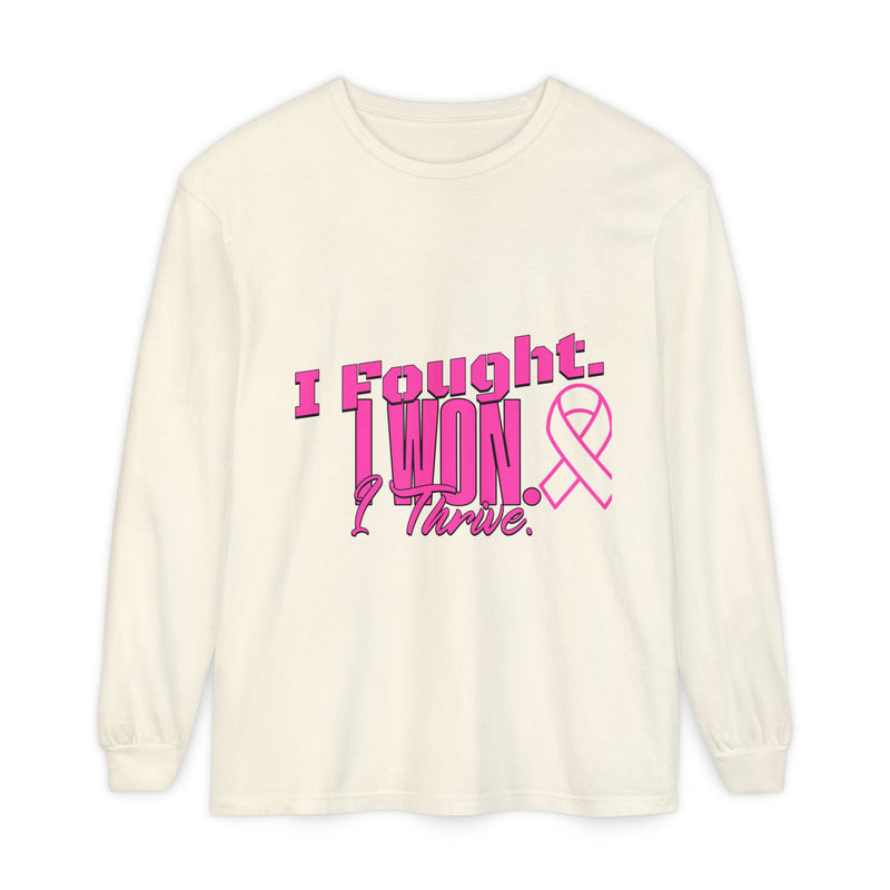 I Fought. I won. I Thrive. - Breast Cancer Survivor Long Sleeve T-Shirt