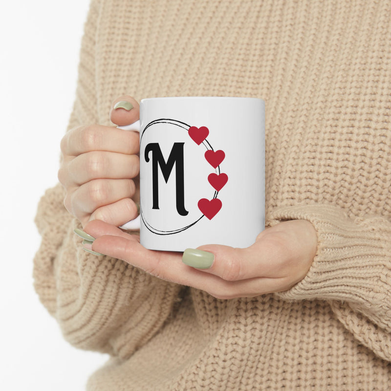 Letter "M" Monogram Heart Design Coffee Mug