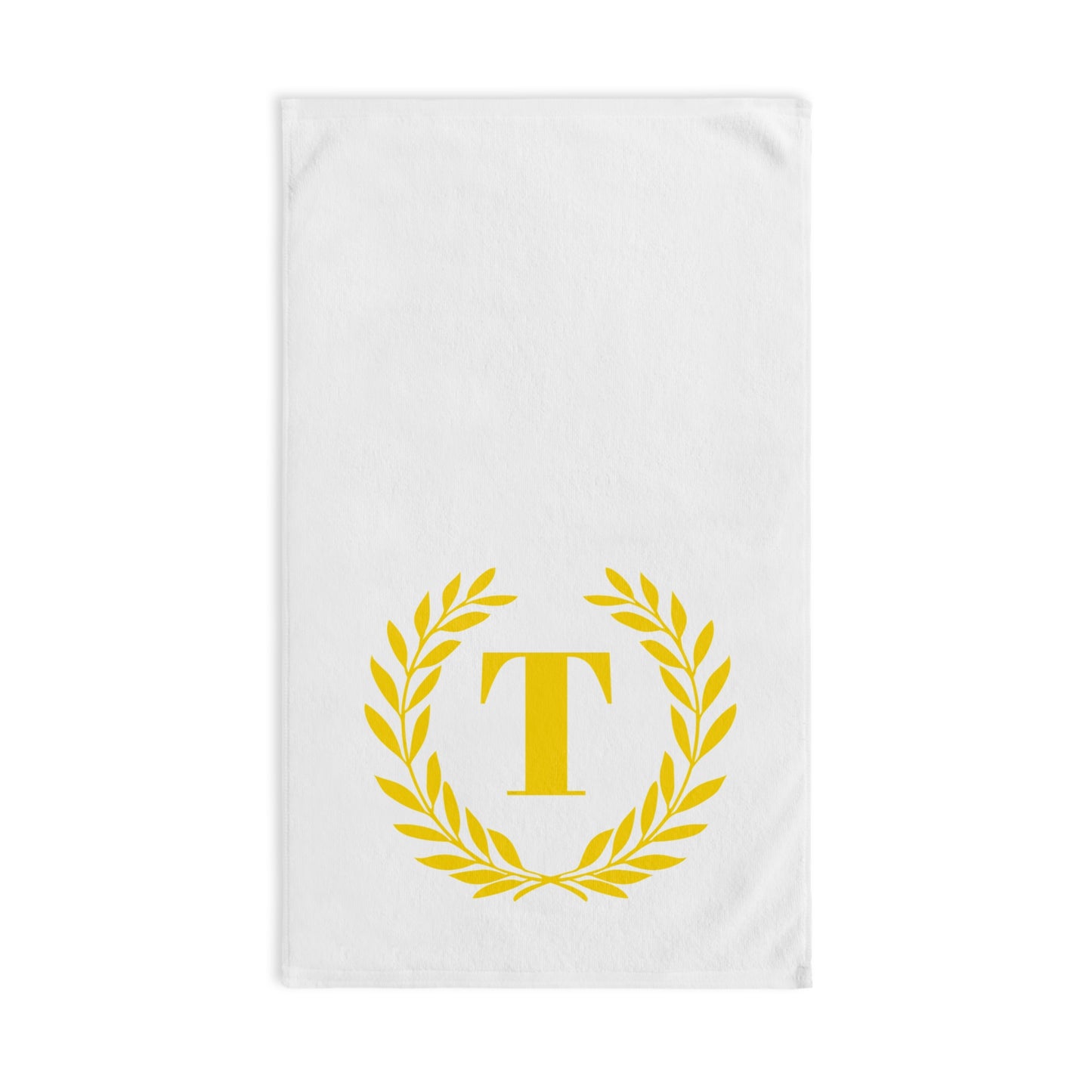 Elegant letter "T" Gold Laurel Monogram White Hand Towel