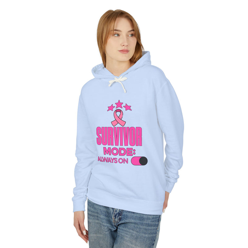 Survivor Mode: Always On - Breast Cancer Survivor Lightweight Hooded Sweatshirt