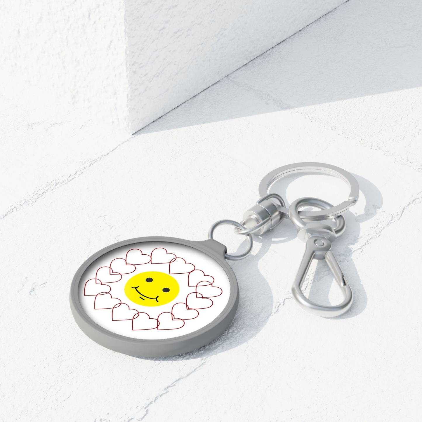 Smiley Face Heart Keyring Tag