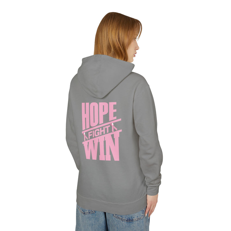 Hope, Fight, Win - Breast Cancer Survivor Lightweight Hooded Sweatshirt