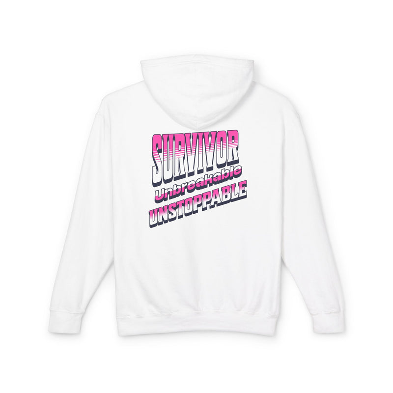 Survivor, Unbreakable, Unstoppable - Breast Cancer Survivor Lightweight Hooded Sweatshirt