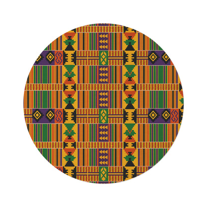 Kente Pattern Round Rug — African-Inspired Geometric Floor Mat