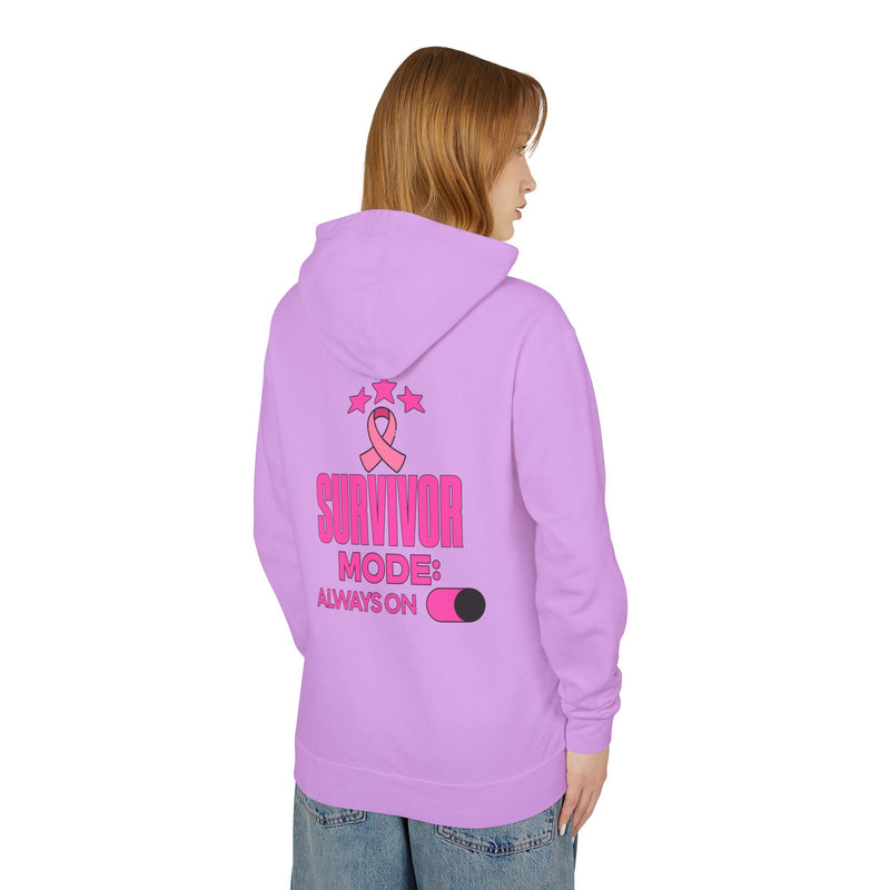Survivor Mode: Always On - Breast Cancer Survivor Lightweight Hooded Sweatshirt