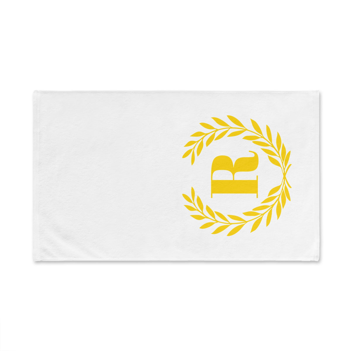 Elegant letter "R" Gold Laurel Monogram White Hand Towel