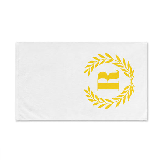 Elegant letter "R" Gold Laurel Monogram White Hand Towel