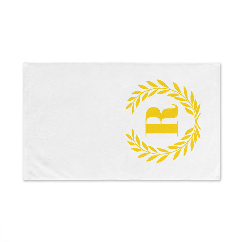 Elegant letter "R" Gold Laurel Monogram White Hand Towel