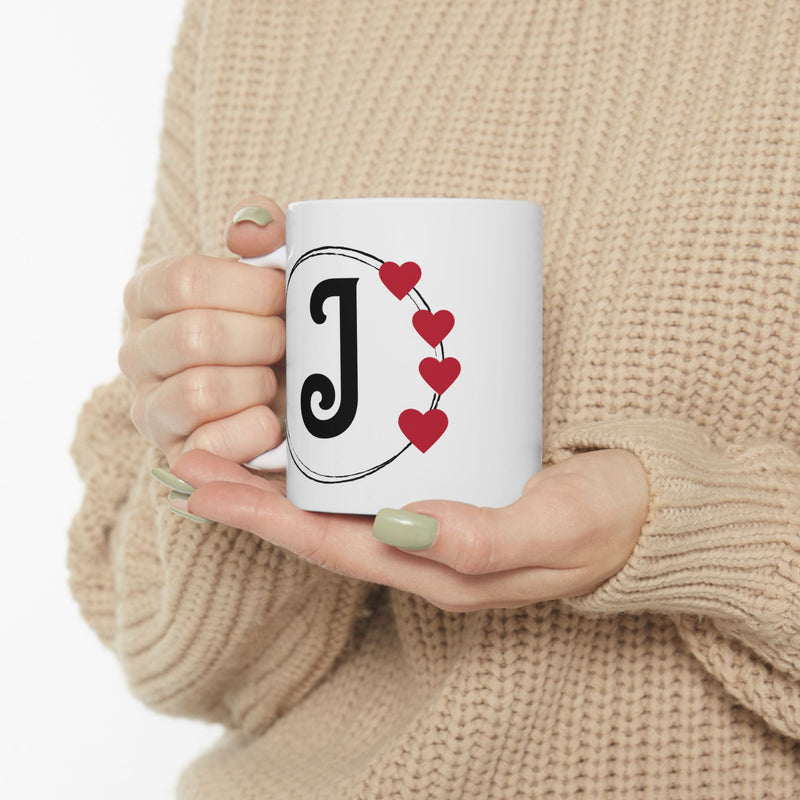 Letter "J" Monogram Heart Design Coffee Mug