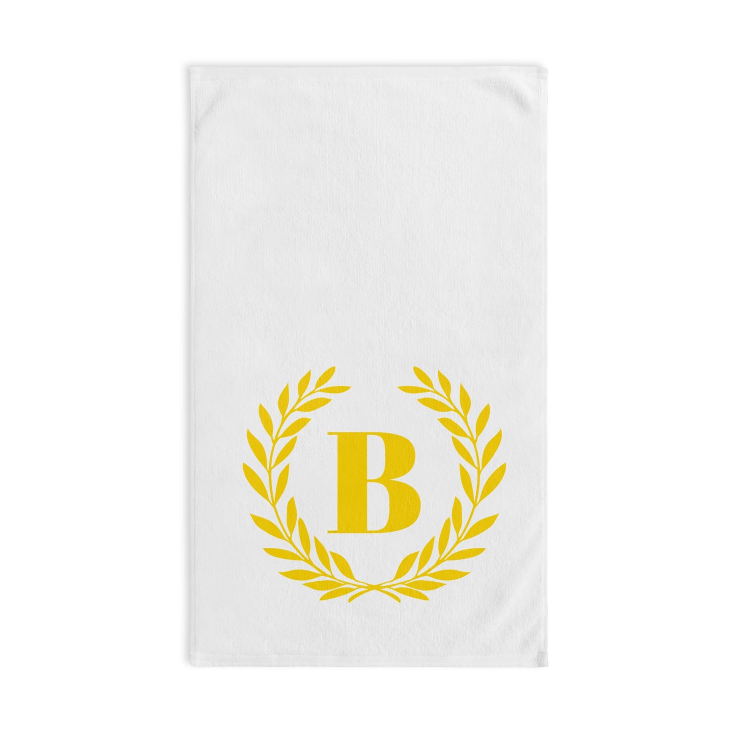 Elegant letter "B" Gold Laurel Monogram White Hand Towel