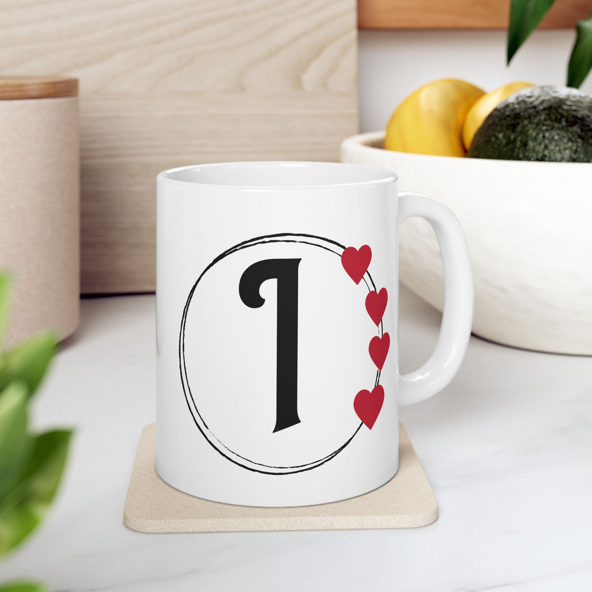 Letter "I" Monogram Heart Design Coffee Mug