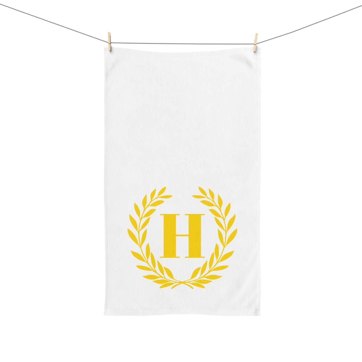 Elegant letter "H" Gold Laurel Monogram White Hand Towel