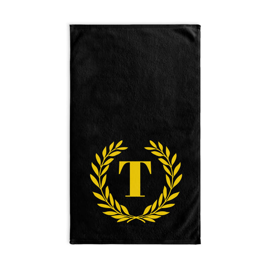 Elegant letter "T" Gold Laurel Monogram Hand Towel