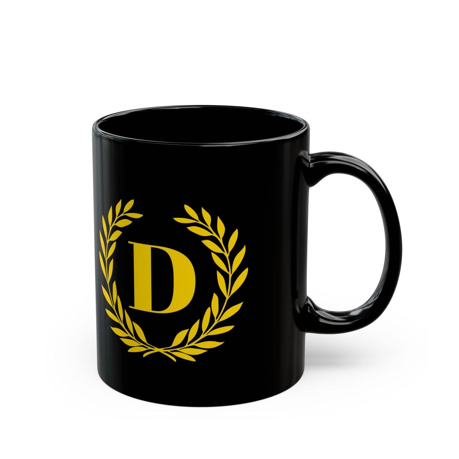 Elegant Letter "D" Laurel Monogram Black Coffee Mug