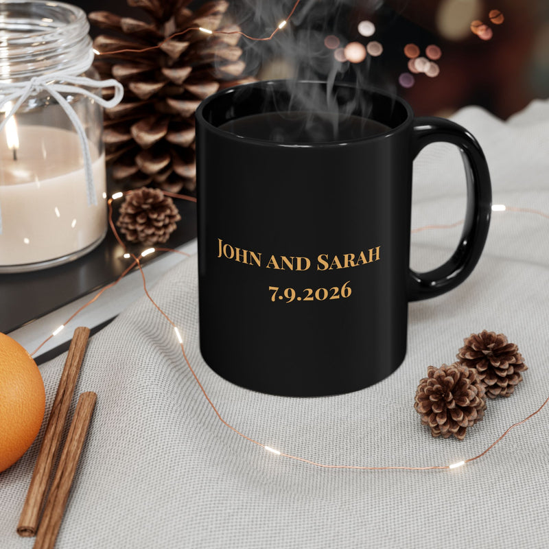 Personalized Mr. & Mrs. Wedding Date Black Mug — Custom Names & Date (11oz/15oz)