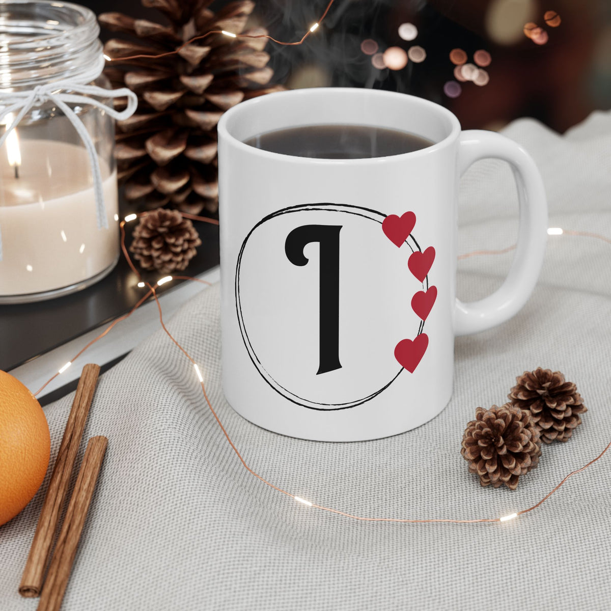 Letter "I" Monogram Heart Design Coffee Mug