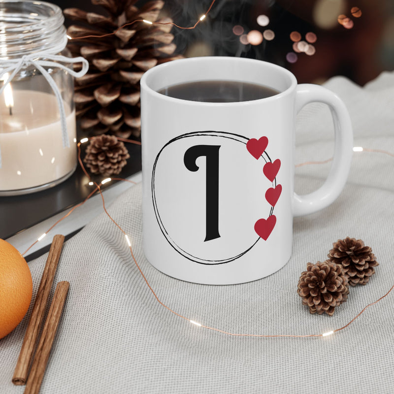 Letter "I" Monogram Heart Design Coffee Mug