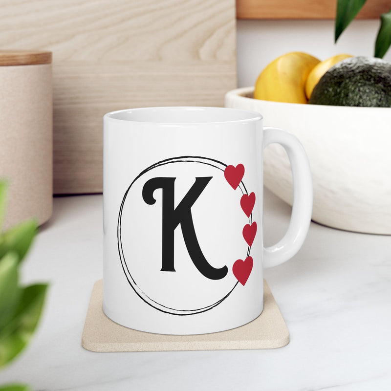 Letter "K" Monogram Heart Design Coffee Mug