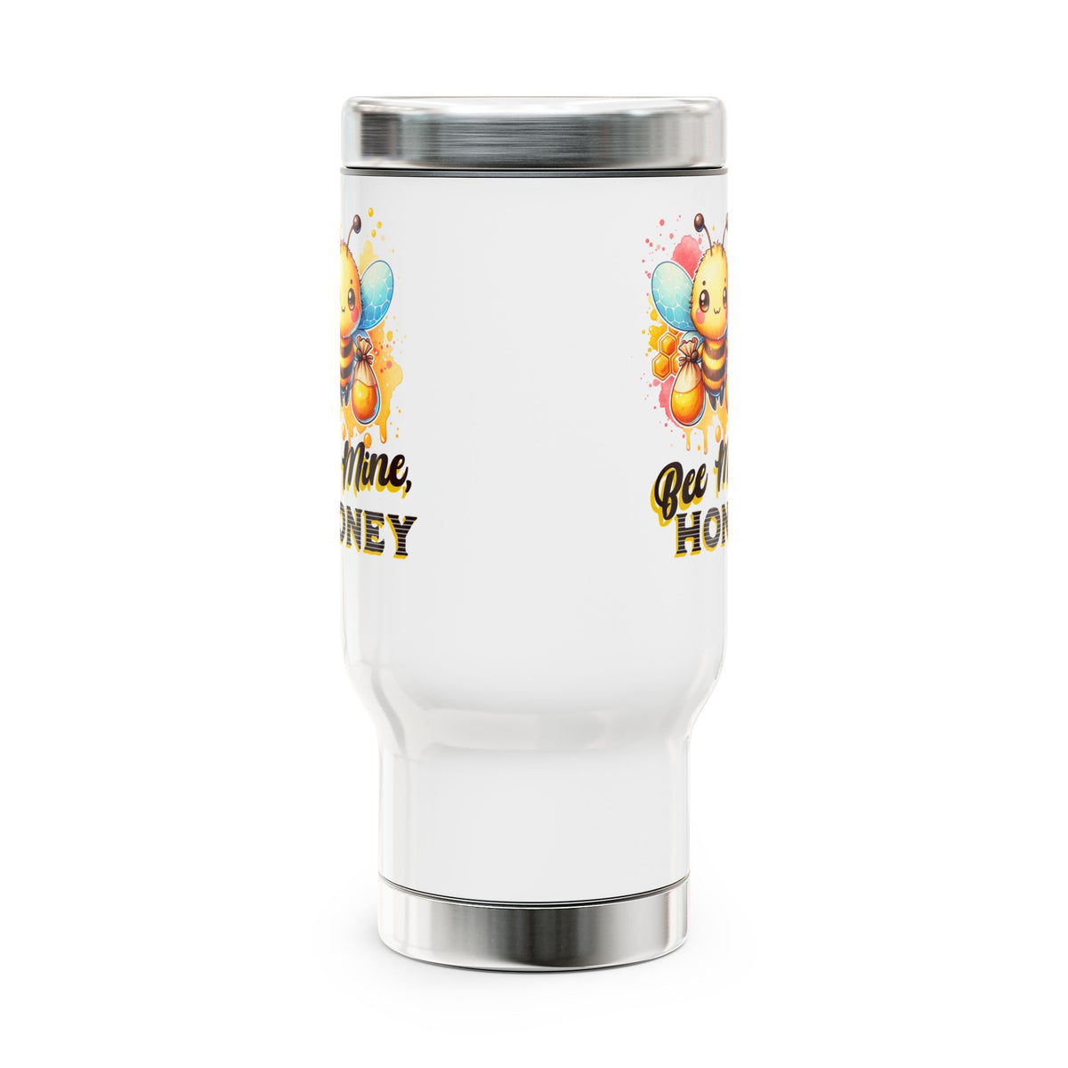 Bee Mine, Honey - Romantic Stainless Steel Travel Mug with Handle, 14oz
