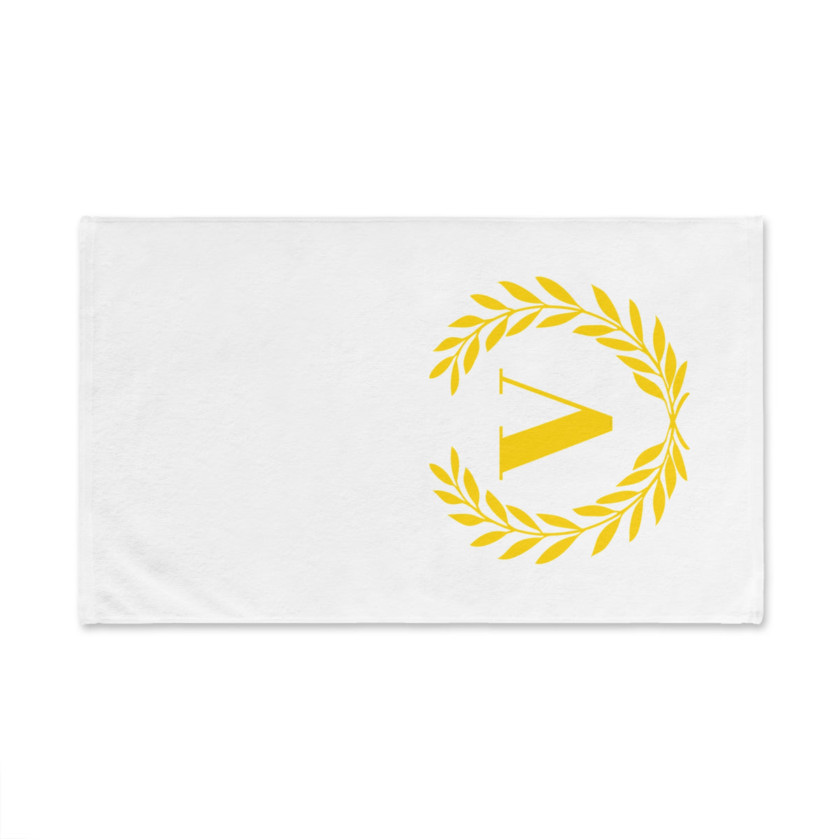 Elegant letter "V" Gold Laurel Monogram White Hand Towel