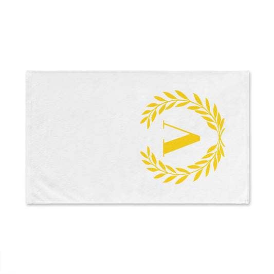 Elegant letter "V" Gold Laurel Monogram White Hand Towel