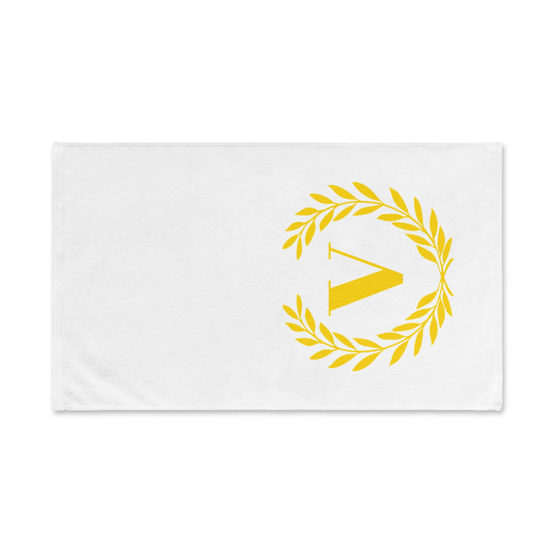 Elegant letter "V" Gold Laurel Monogram White Hand Towel