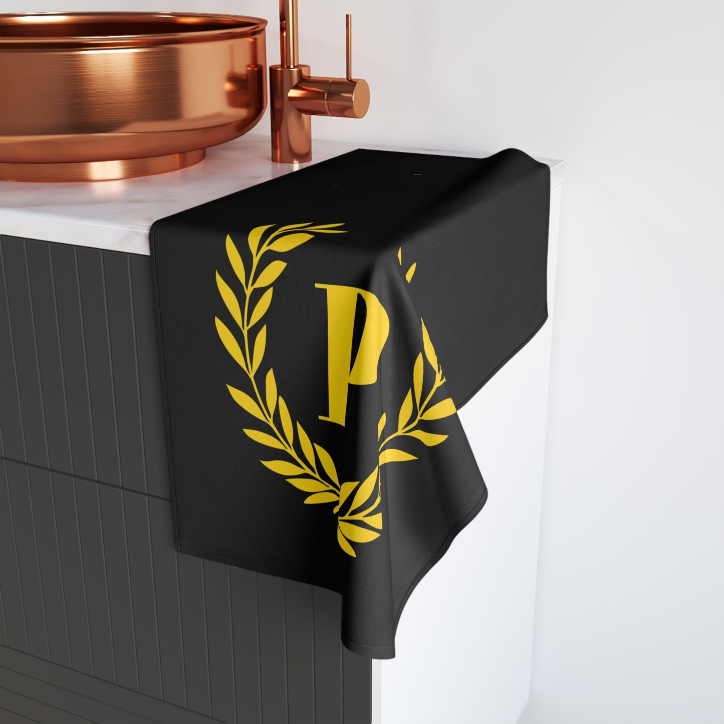 Elegant letter "P" Gold Laurel Monogram Hand Towel