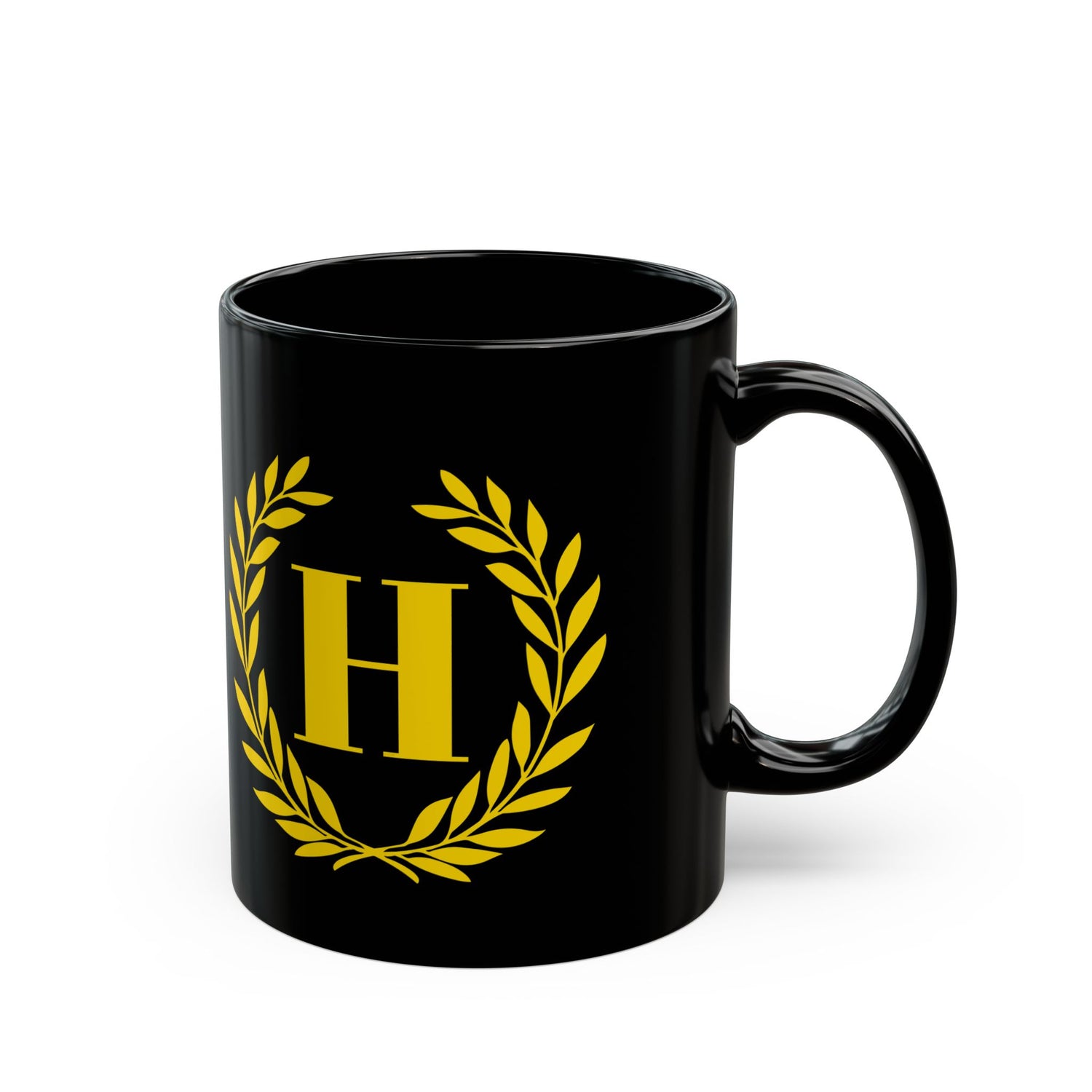 Elegant Letter "H" Laurel Monogram Black Coffee Mug