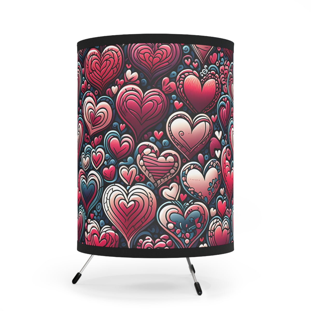 Decorative Heart Pattern - Romantic Tripod Lamp with High-Res Printed Shade, US\CA plug